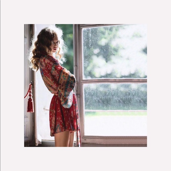 Boho Gypsy Ruby Floral Lotus Print Kimono Romper - Picture 4 of 8